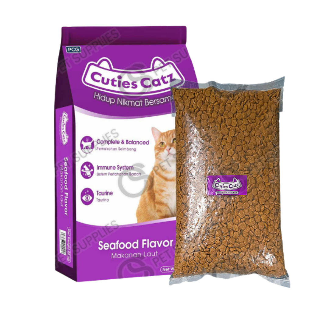 (1kG Repacked) Cuties Catz Dry Cat Food Tuna & Shrimp, Seafood and Tuna
