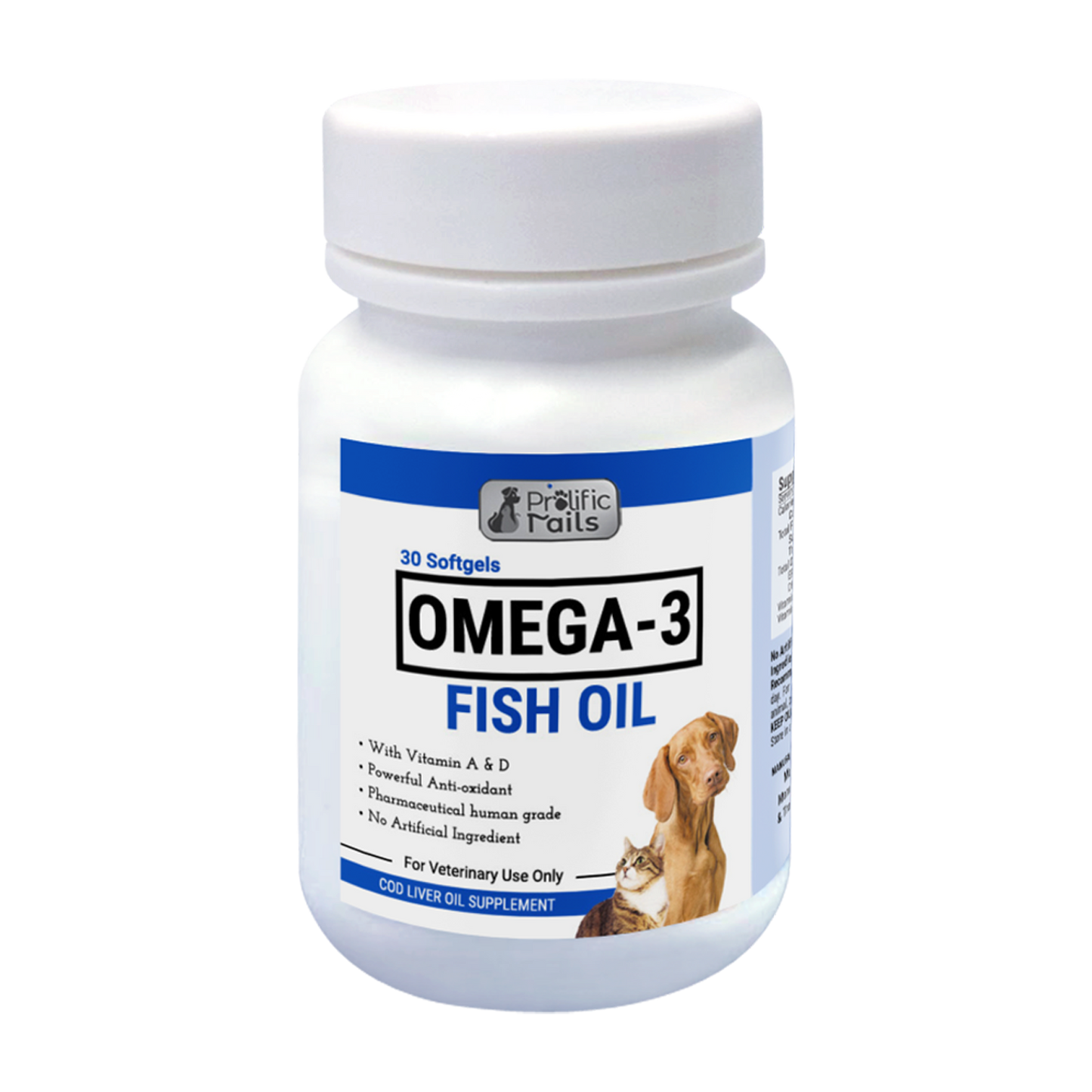 Prolific Tails Omega 3 Fish Oil Supplement for Dogs and Cats (30 Soft Gels)