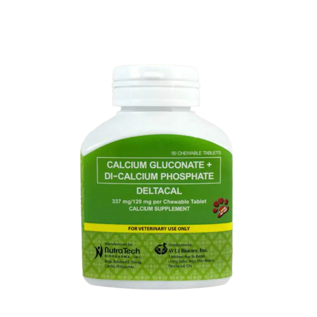 Deltacal Calcium Supplement (Calcium Gluconate + Di-Calcium Phosphate) 50 Chewable Tablets For Pets