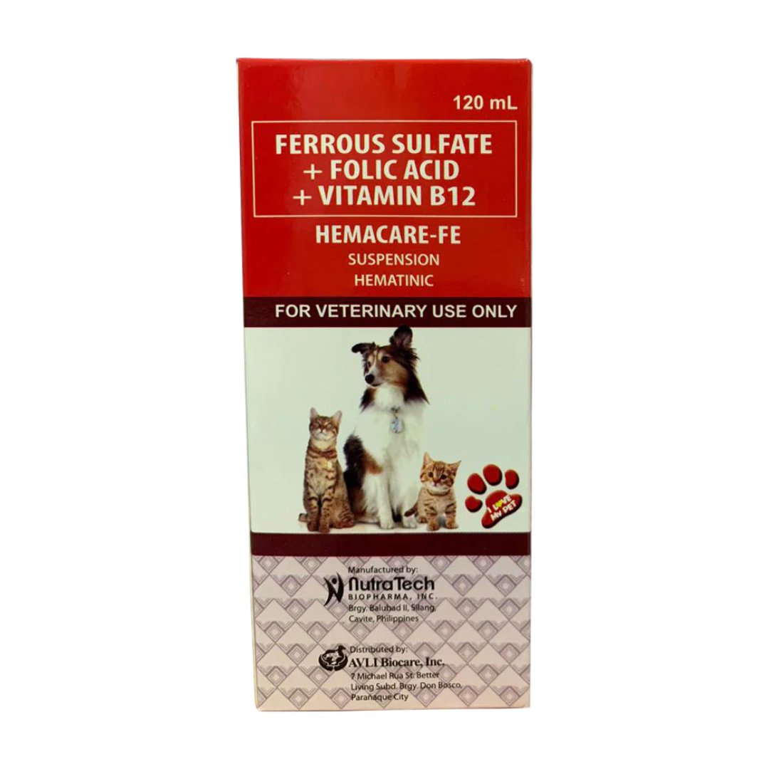 120mL Hemacare-FE Suspension Hematinic (Ferrous Sulfate + Folic Acid + Vitamin B12) For Pets