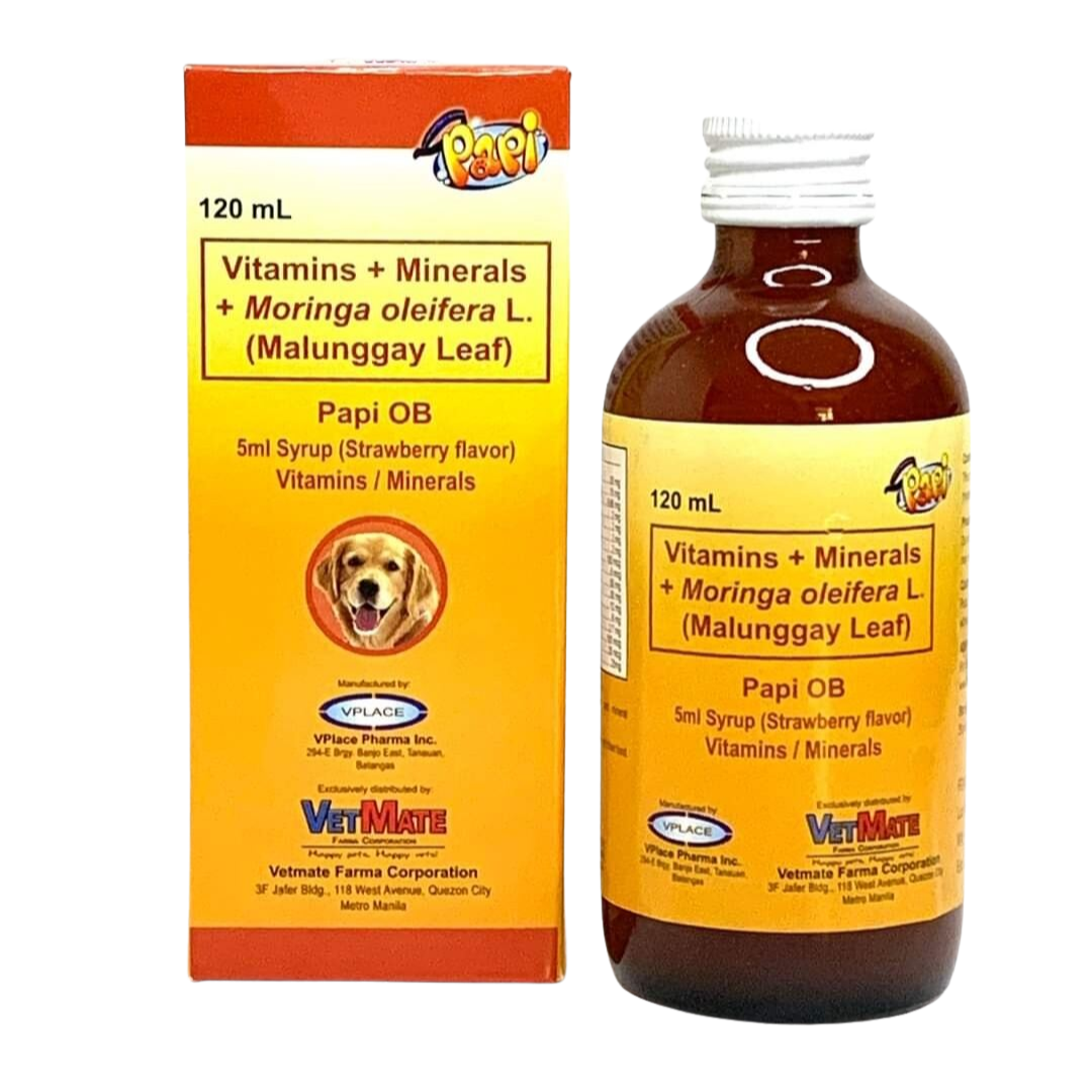 Papi OB Syrup Vitamins + Minerals + Moringa oleifera L. (Malunggay Leaf) For Pets 120mL