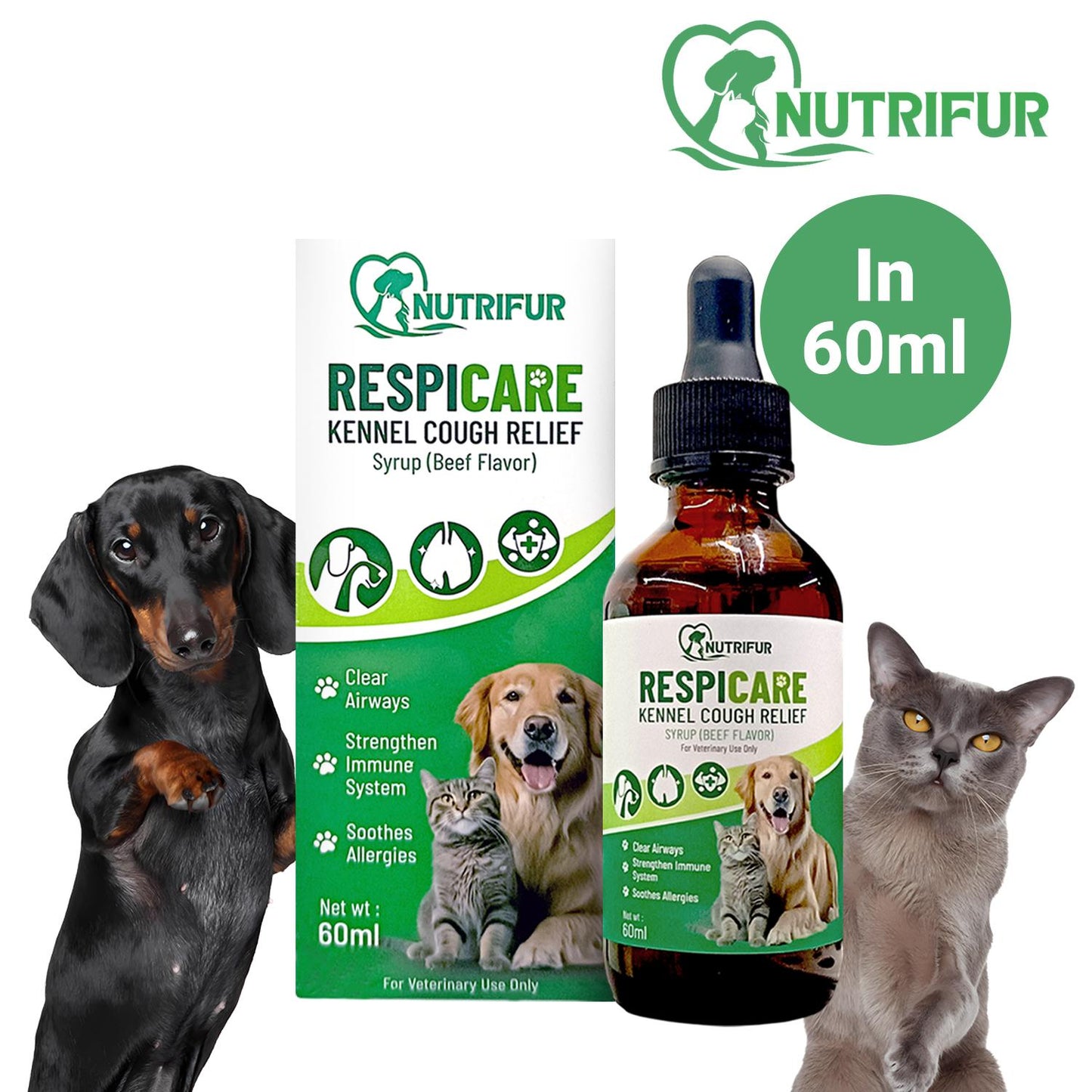 Nutrifur Respicare Kennel Cough Relief Syrup for Dogs & Cats – 60ml Beef Flavor