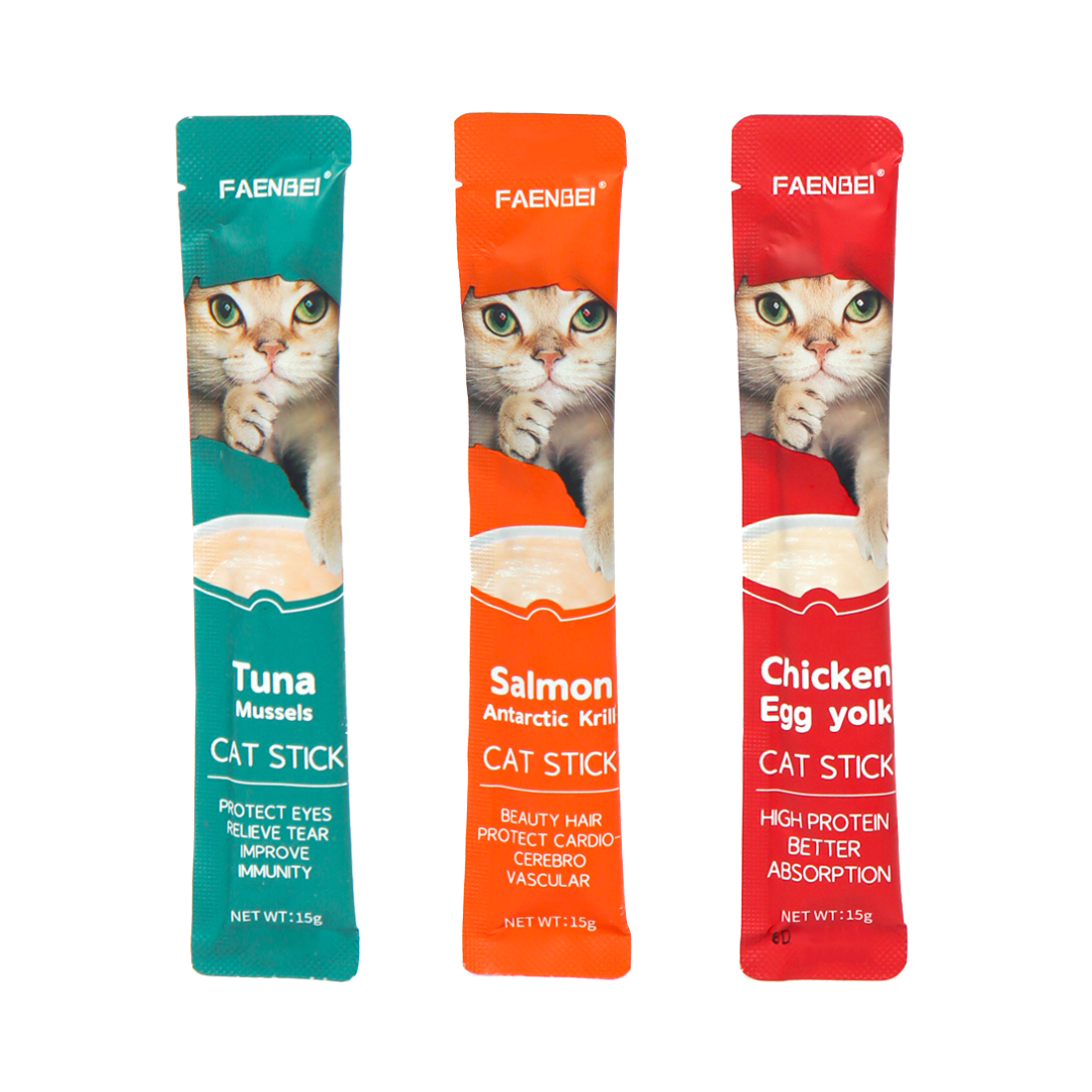 FAENBEI Cat Stick 15g - Tasty & Nutritious Lickable Treat for Cats | Available in Chicken Egg Yolk, Salmon Antarctic Krill, and Tuna Mussels Flavors
