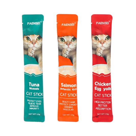 FAENBEI Cat Stick 15g - Tasty & Nutritious Lickable Treat for Cats | Available in Chicken Egg Yolk, Salmon Antarctic Krill, and Tuna Mussels Flavors