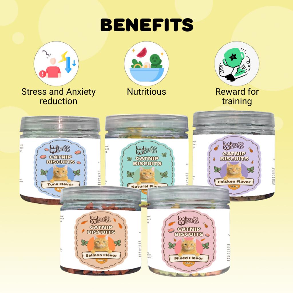 Wiggle Waggle Catnip Biscuits for Cats – 100g | Calming & Nutritious Treats