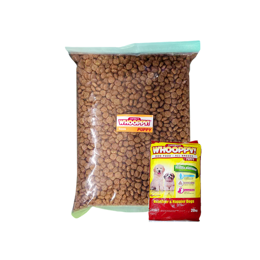 Whooppy Dog Food Adult and Puppy 1kg or 500g (for all breeds) with Yucca Extract supports intestinal cleansing and is proven effective to minimize stool odor