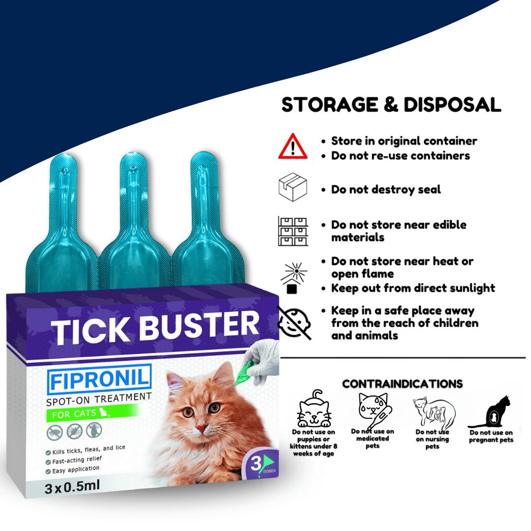 Tick Buster Spot On for Cats – 3pcs x 0.5ml, Flea & Tick Treatment, For Cats 8 Weeks+, Over 1.5lbs, 30-Day Protection