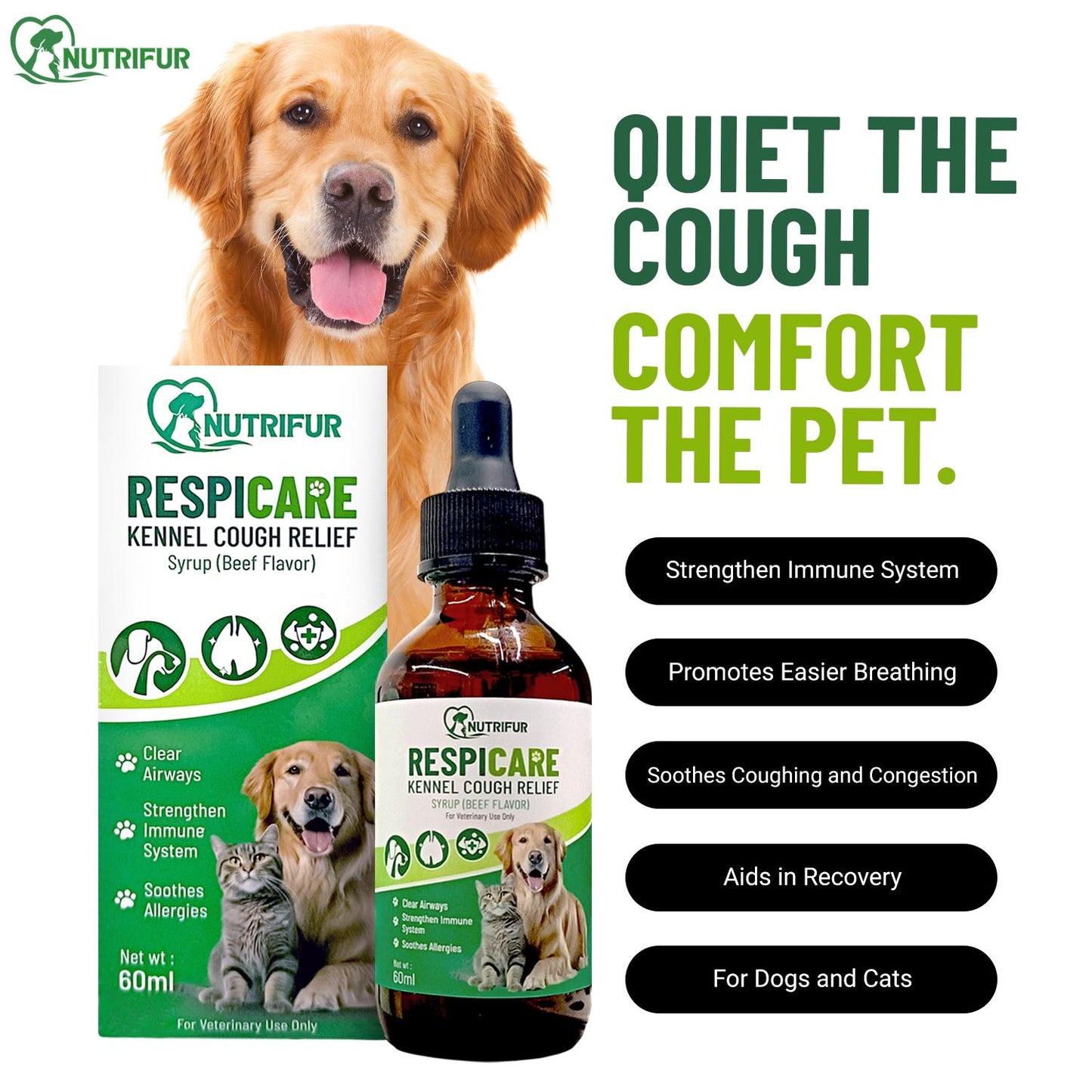 Nutrifur Respicare Kennel Cough Relief Syrup for Dogs & Cats – 60ml Beef Flavor