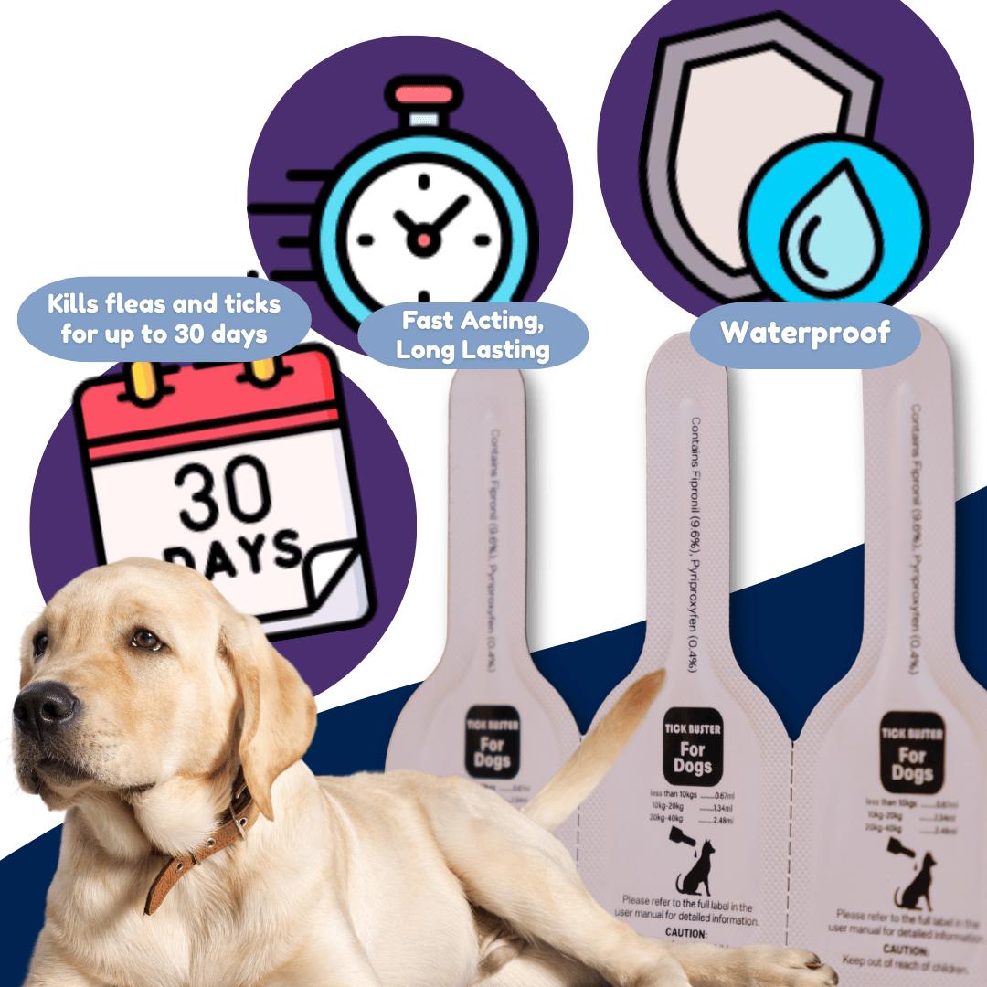 Tick Buster Spot On for Dogs – Flea & Tick Treatment, 30-Day Protection, Dosage Based on Weight