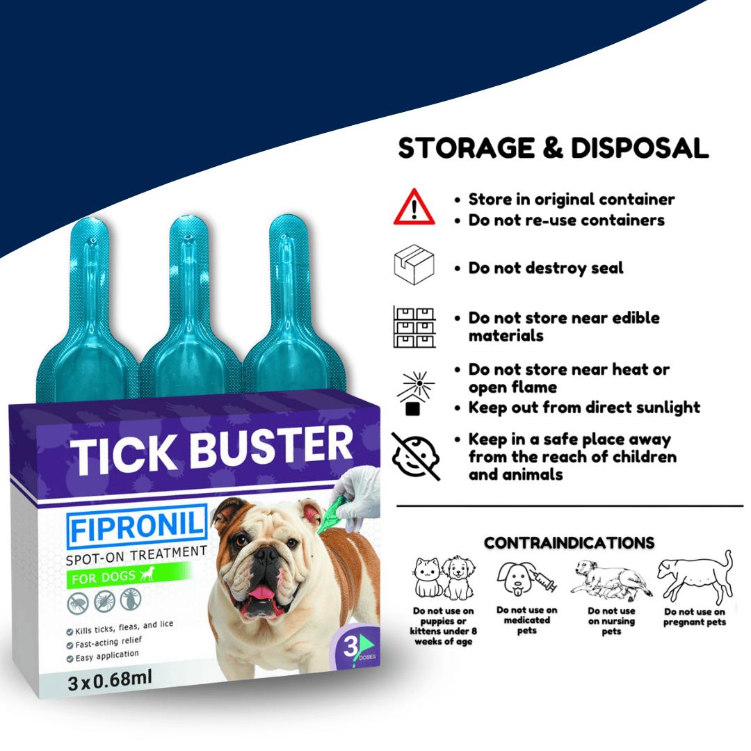 Tick Buster Spot On for Dogs – Flea & Tick Treatment, 30-Day Protection, Dosage Based on Weight