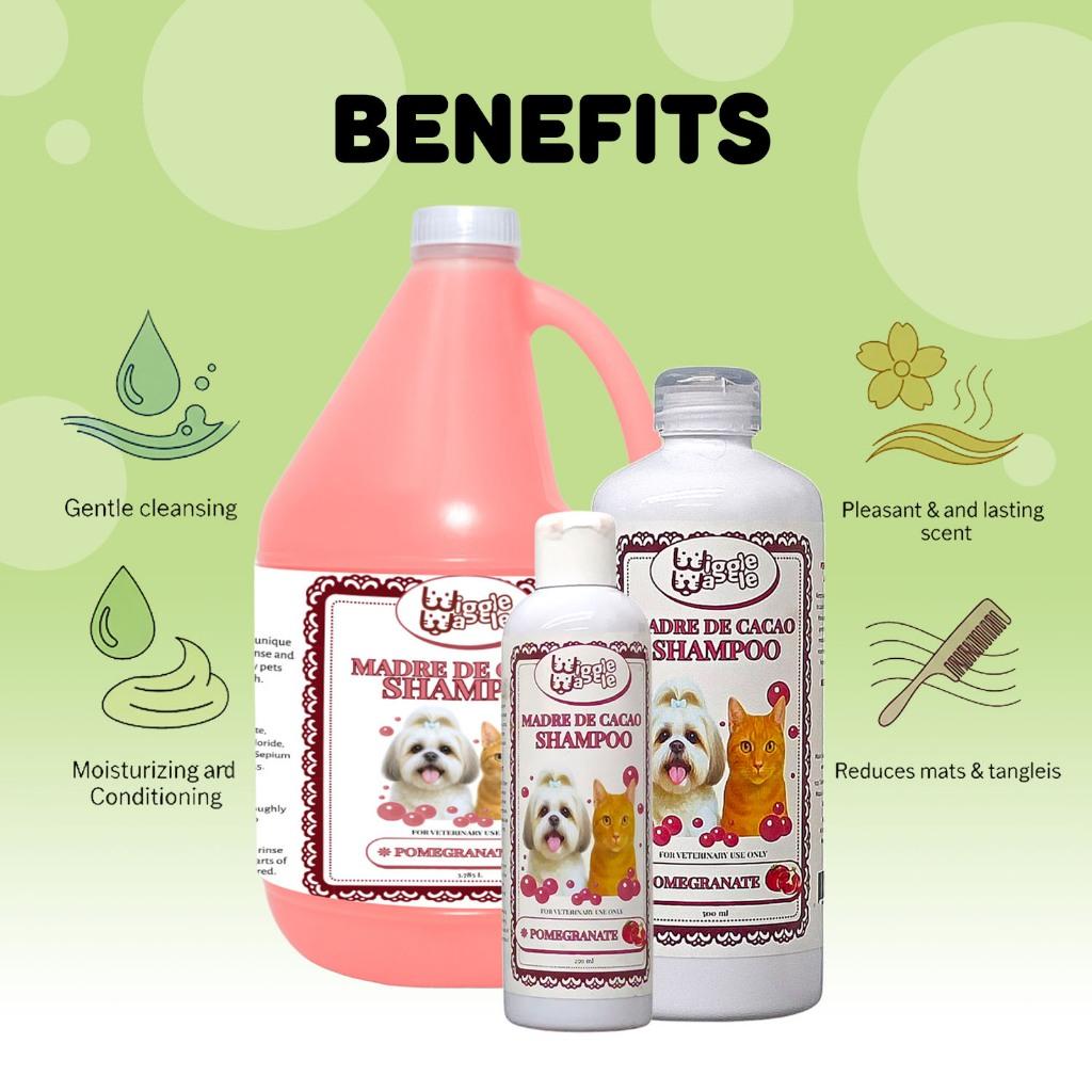 Wiggle Waggle Madre de Cacao Pet Shampoo Pomegranate, Cherry Blossom, Snuggle Fresh,