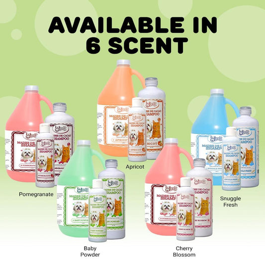 Wiggle Waggle Madre de Cacao Pet Shampoo Pomegranate, Cherry Blossom, Snuggle Fresh,