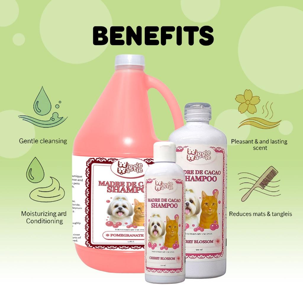 Wiggle Waggle Madre de Cacao Pet Shampoo Pomegranate, Cherry Blossom, Snuggle Fresh,