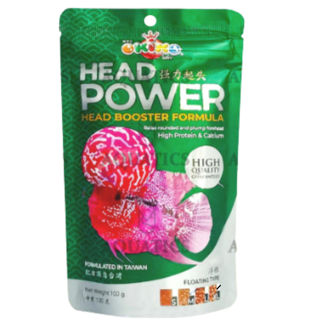 MS AQUATICS 100g OKIKO HEAD POWER (HEAD UP) FLOWERHORN FISH FOOD WITH HEAD BOOSTER FORMULA