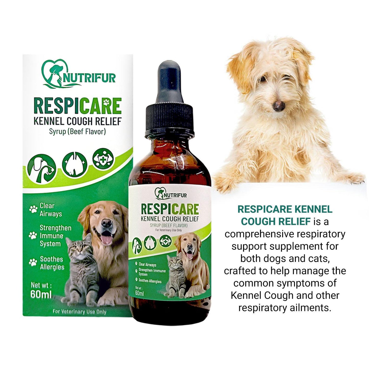Nutrifur Respicare Kennel Cough Relief Syrup for Dogs & Cats – 60ml Beef Flavor