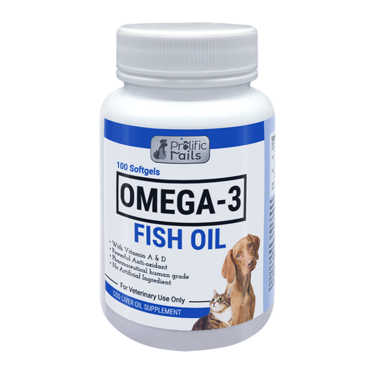 Prolific Tails Omega 3 Fish Oil Supplement for Dogs and Cats (100 Soft Gels)
