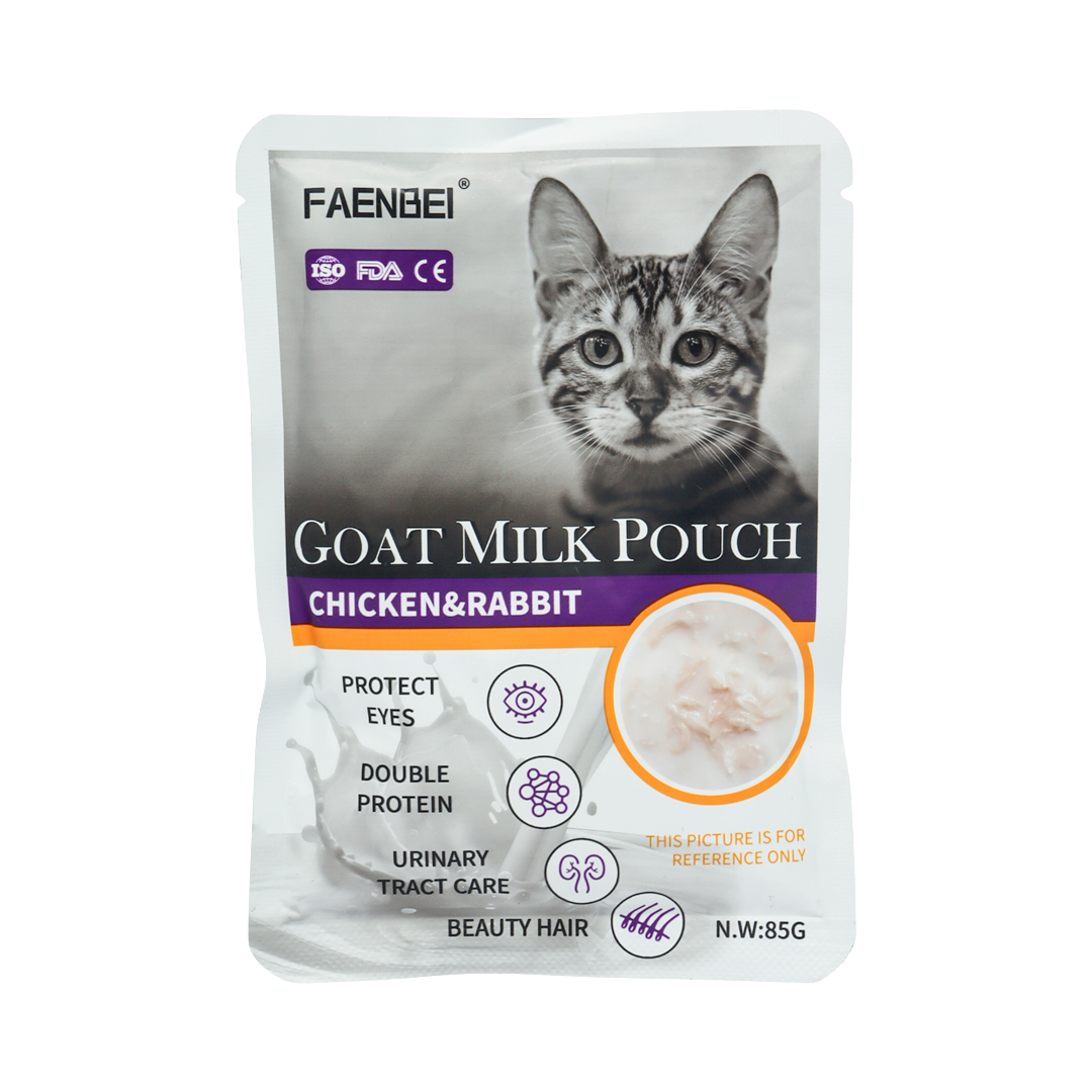Faenbei Goat Milk Pouch 85g : A Nutritious Treat for Your Feline Friend (Chicken & Rabbit)