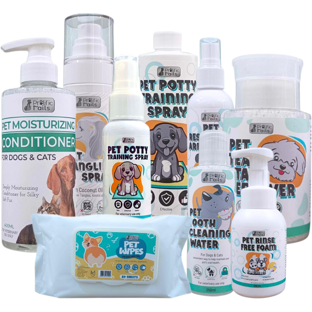 Prolific Tails Pet Care  | Detangling Spray 100ml, Wipes, Tear Stain Remover & More