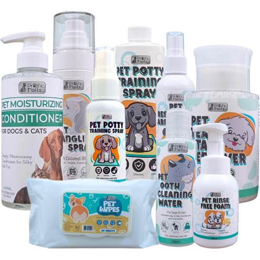 Prolific Tails Pet Care  | Detangling Spray 100ml, Wipes, Tear Stain Remover & More