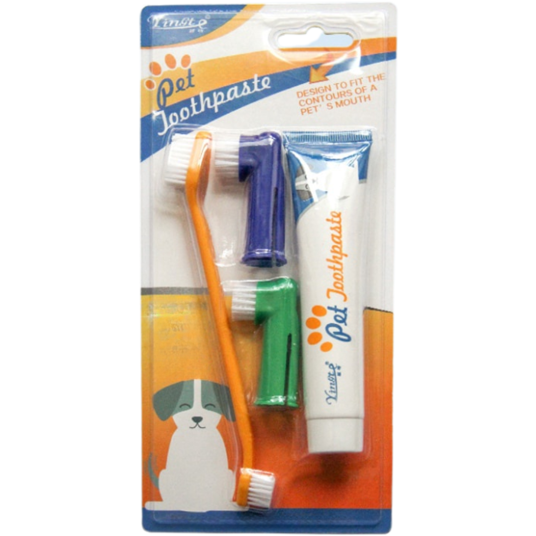 3-in-1 Pet Toothpaste Dental Care Kit: Toothpaste, Toothbrush, and Silicone Brush