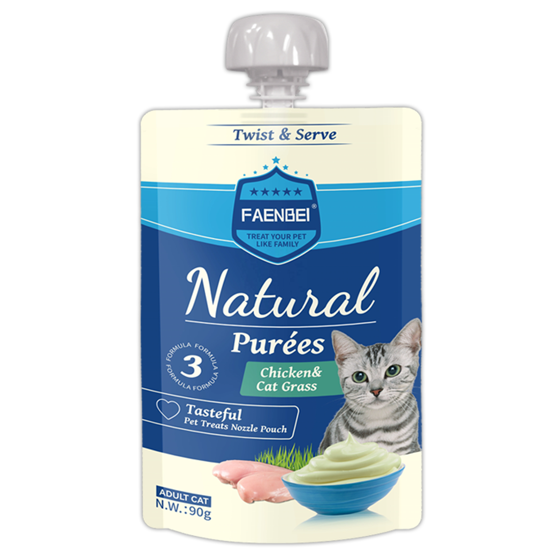 Faenbei Twist & Serve Natural Puree's 90g: A Purrfectly Balanced Meal (Chicken & Cat Grass)