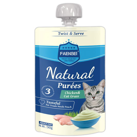 Faenbei Twist & Serve Natural Puree's 90g: A Purrfectly Balanced Meal (Chicken & Cat Grass)