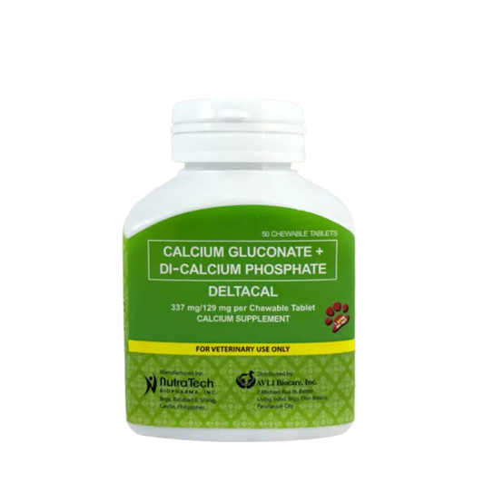 Deltacal Calcium Supplement (Calcium Gluconate + Di-Calcium Phosphate) 50 Chewable Tablets For Pets