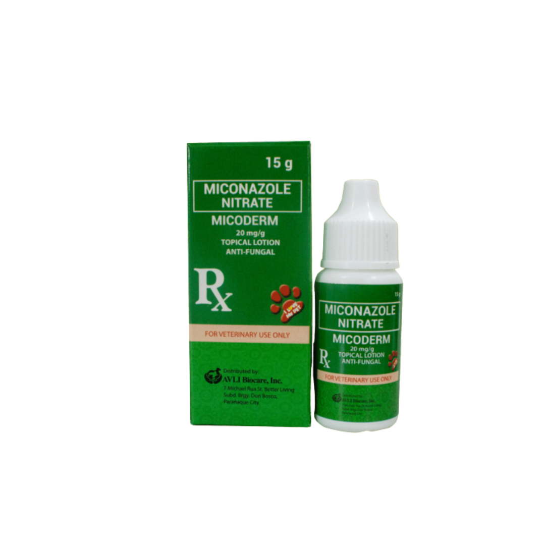 Micoderm Topical Lotion Anti-Fungal Miconazole Nitrate Ear and Skin Lotion 15g For Dogs and Cats