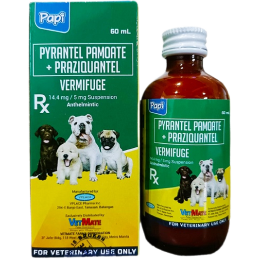 Papi Vermifuge Anthelmintic Pyrantel Pamoate + Praziquantel For Dogs 60mL