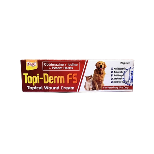 Papi Topi-Derm FS Topical Wound Cream Cotrimazine + Iodine + Potent Herbs For Pets 20g