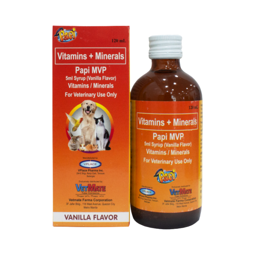Papi Mvp Syrup Vitamins and Minerals Vanilla Flavor For Dogs, Cats 120mL