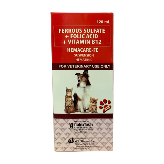 120mL Hemacare-FE Suspension Hematinic (Ferrous Sulfate + Folic Acid + Vitamin B12) For Pets