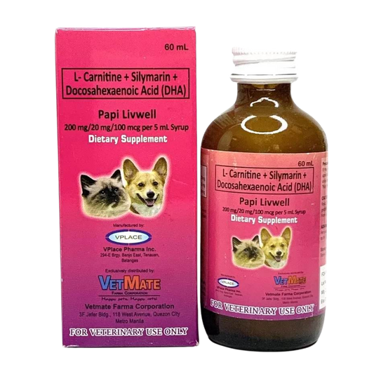 PAPI LIVWELL Dietary Herbal Supplement Silymarin + Docosahexaenoic Acid + L - Carnitine 60mL For Dogs and Cats