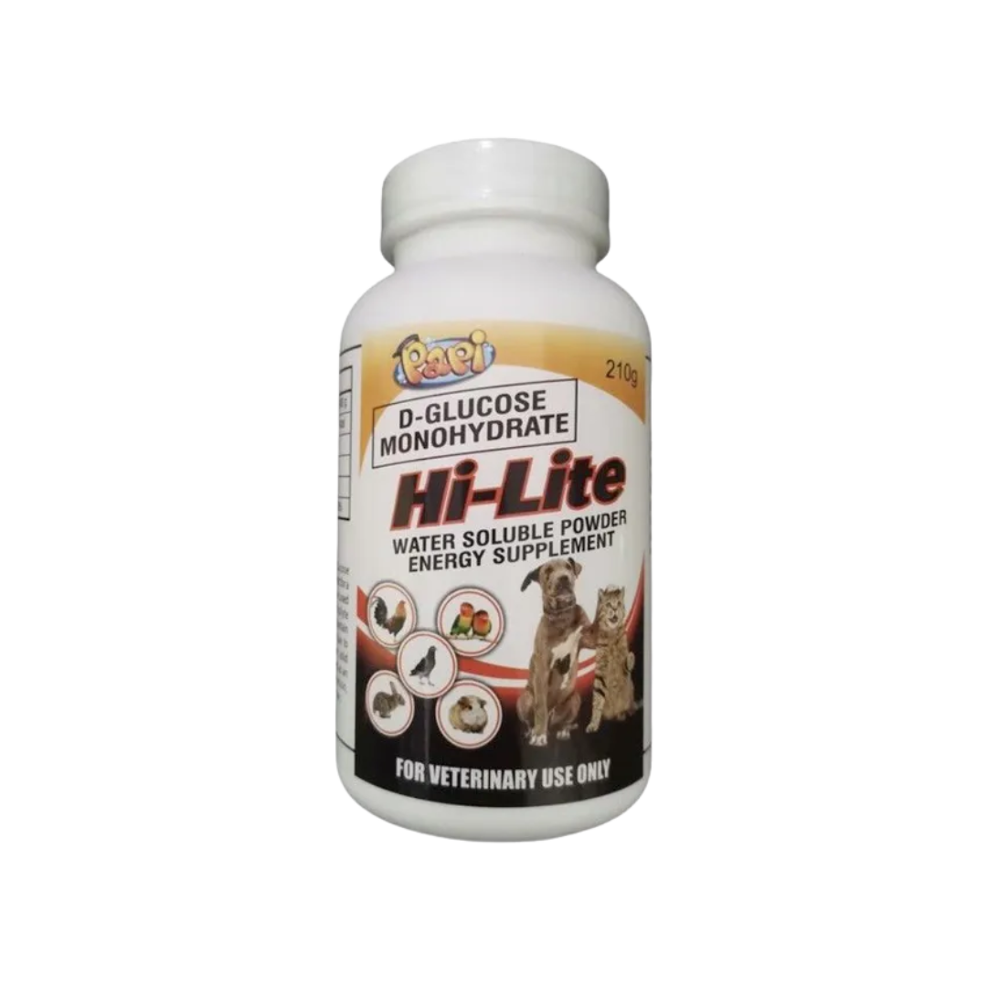 Papi Hi-Lite D-Glucose Monohydrate Water Soluble Powder Energy Supplement For Pets 210g