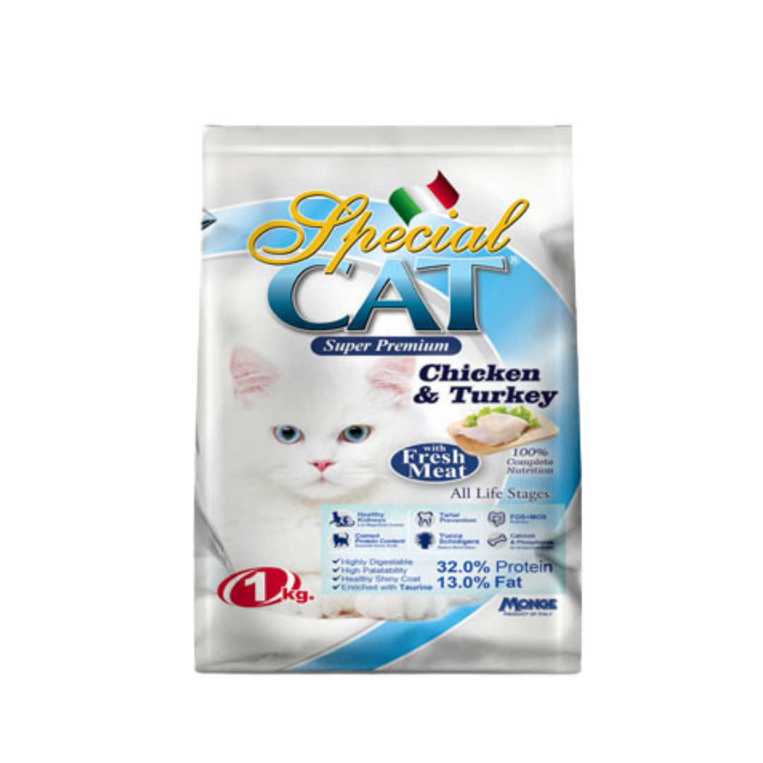 Special Cat 1kg Repacked - Chicken & Turkey Flavor - For All Life Stages - Monge - Cat Dry Food