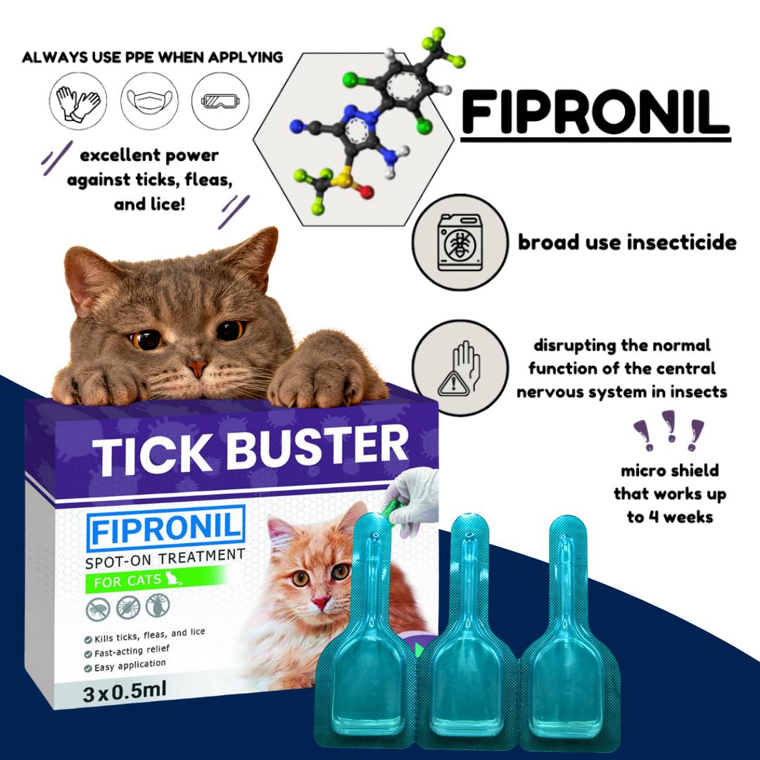 Tick Buster Spot On for Cats – 3pcs x 0.5ml, Flea & Tick Treatment, For Cats 8 Weeks+, Over 1.5lbs, 30-Day Protection