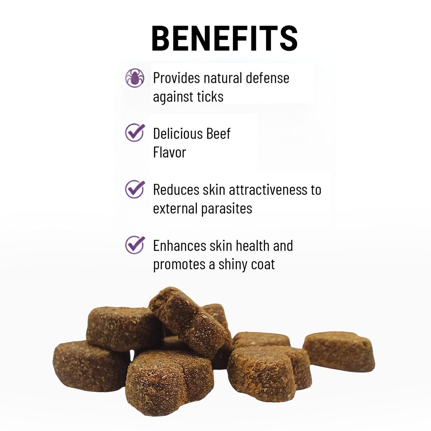 Tick Buster Chews  | Anti-Tick & Flea Treats for Cats & Dogs – Beef Flavor 40g