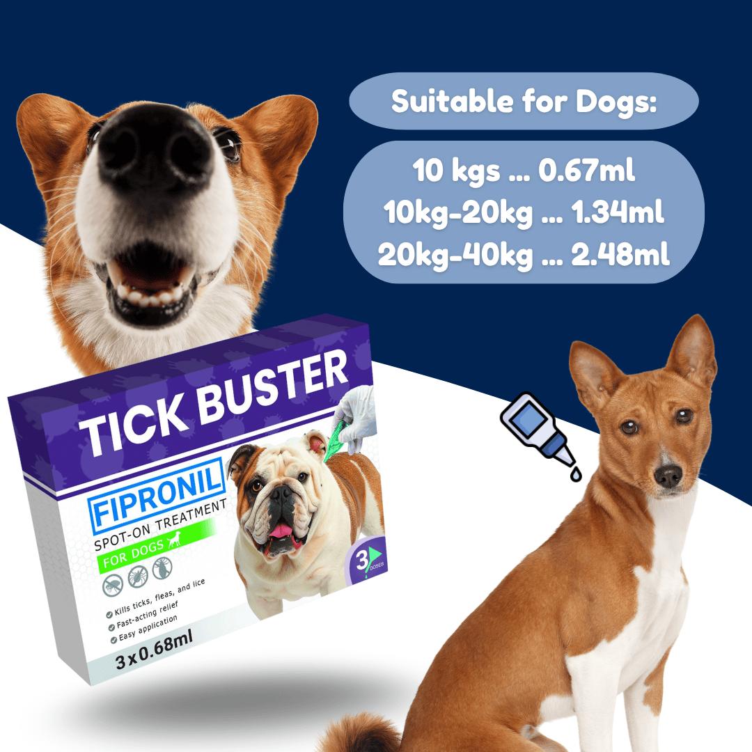Tick Buster Spot On for Dogs – Flea & Tick Treatment, 30-Day Protection, Dosage Based on Weight